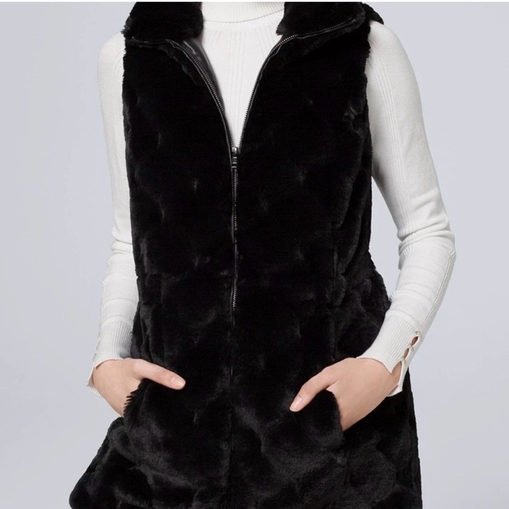 WHBM Black Faux Fur Vest
